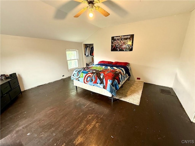 306 Seymour St, Auburn, NY 13021 - bedroom featuring vaulted ceiling, wood finished floors, and ceiling fan