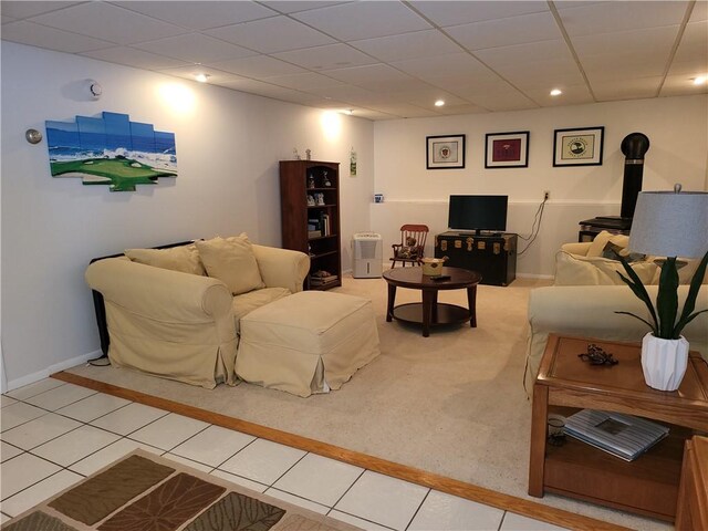 76 Belaire Dr, Big Flats, NY 14845 - living room featuring a paneled ceiling, recessed lighting, and baseboards