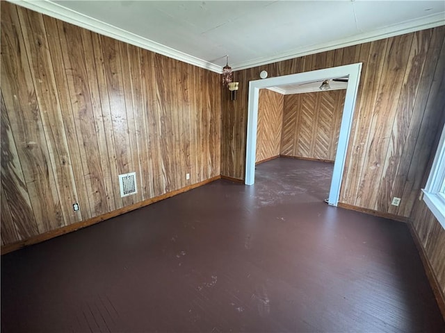 109 Avery St, Rochester, NY 14606 - unfurnished room featuring wooden walls, baseboards, crown molding, and concrete flooring