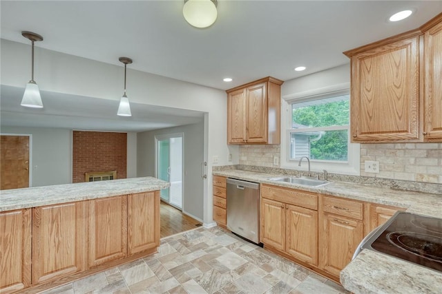 54 Hillary Dr, Chili, NY 14624 - kitchen featuring stainless steel dishwasher, a sink, light countertops, backsplash, and recessed lighting