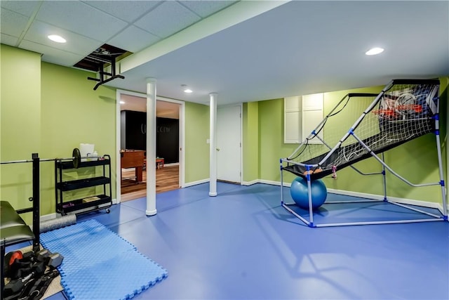 863 Rolins Run, Webster, NY 14580 - game room featuring baseboards, finished concrete floors, and recessed lighting