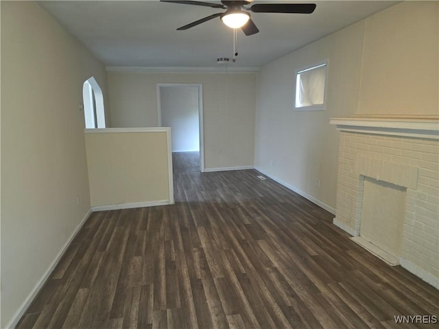1618 16th St, Niagara Falls, NY 14305 - unfurnished living room with a ceiling fan, dark wood-style flooring, and baseboards