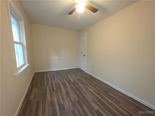 1618 16th St, Niagara Falls, NY 14305 - spare room featuring dark wood-style flooring, baseboards, and a ceiling fan