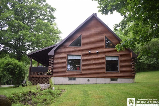 6615 Java Lake Rd, Arcade, NY 14009 - view of side of home featuring log siding, a yard, and a deck