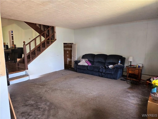 465 Willett St, Buffalo, NY 14206 - living room featuring carpet flooring and stairway