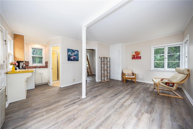 40 Washington Rd, Pittsford, NY 14534 - living area with plenty of natural light, light wood finished floors, baseboards, and stairs