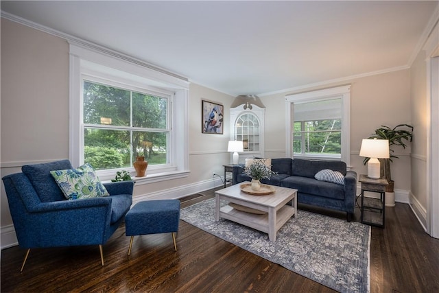 40 Washington Rd, Pittsford, NY 14534 - living room with dark wood finished floors, crown molding, and baseboards