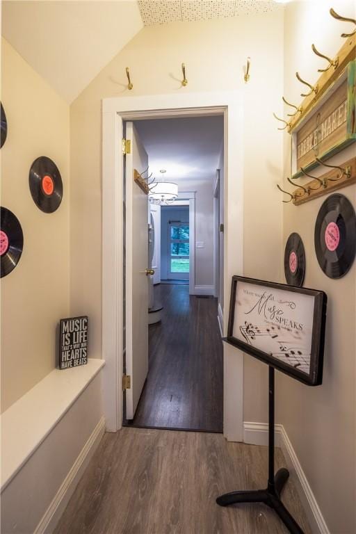 40 Washington Rd, Pittsford, NY 14534 - hall featuring wood finished floors, vaulted ceiling, and baseboards