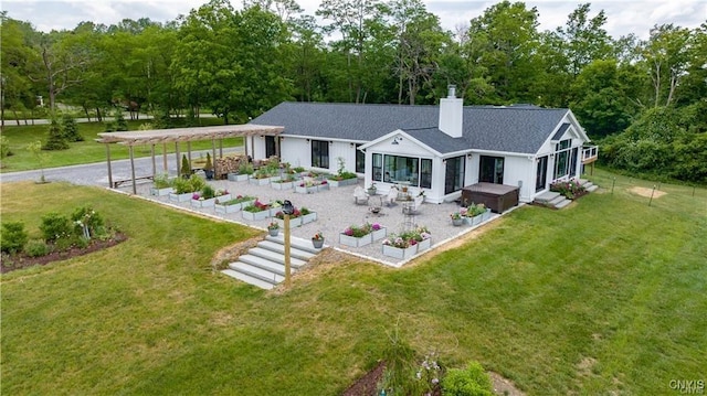 4500 W Lake Rd, Niles, NY 13152 - rear view of property with a chimney, a yard, and a patio