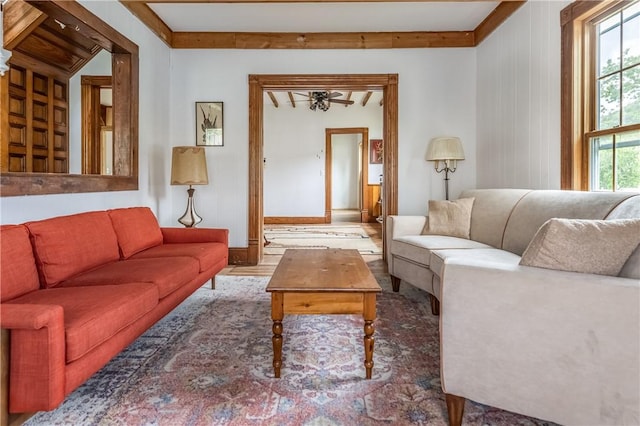39 Middle St, Hancock, NY 13756 - living room with baseboards, wood finished floors, and a ceiling fan