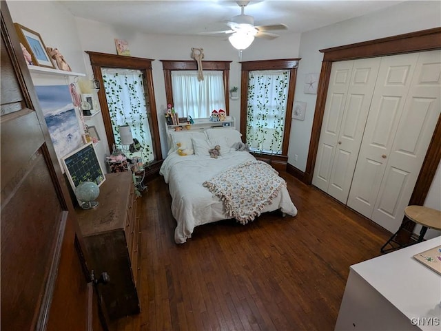 2976 Cataract St, Denmark, NY 13626 - bedroom featuring hardwood / wood-style floors, a closet, and a ceiling fan