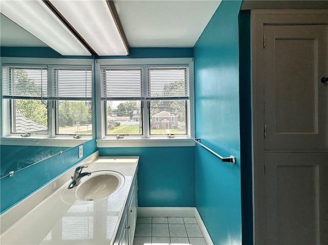 966 W Church St, Elmira, NY 14905 - bathroom featuring tile patterned flooring, healthy amount of natural light, vanity, and baseboards