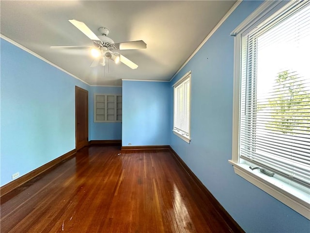 966 W Church St, Elmira, NY 14905 - empty room featuring crown molding, hardwood / wood-style floors, ceiling fan, and healthy amount of natural light
