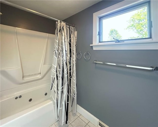 966 W Church St, Elmira, NY 14905 - bathroom with tile patterned floors, baseboards, and a combined bath / shower with jetted tub