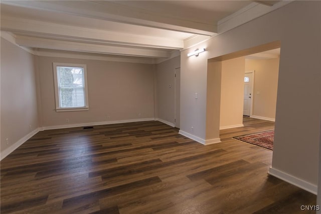 4 Division St, Van Buren, NY 13027 - empty room featuring beam ceiling, dark wood-style flooring, and baseboards