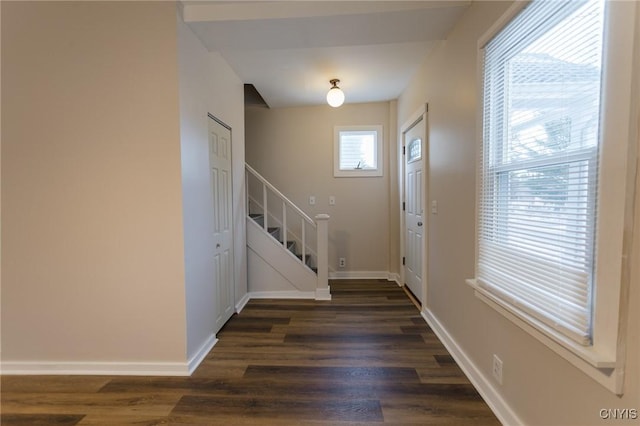 4 Division St, Van Buren, NY 13027 - entryway with stairs, dark wood-type flooring, and baseboards