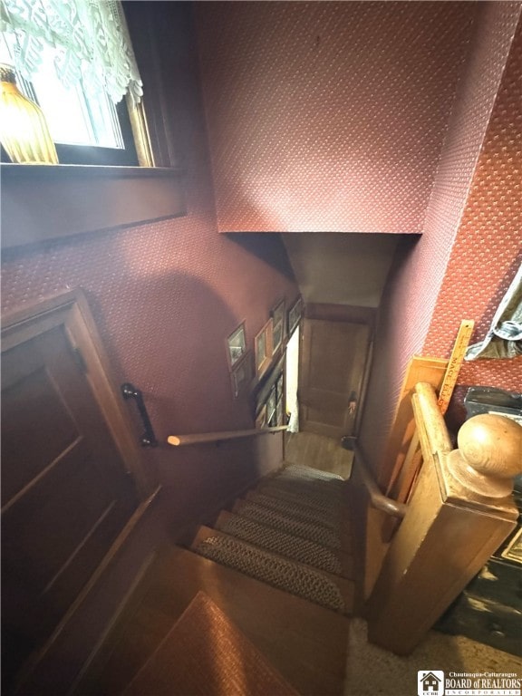 162 Sturges St, Jamestown, NY 14701 - stairway featuring wallpapered walls