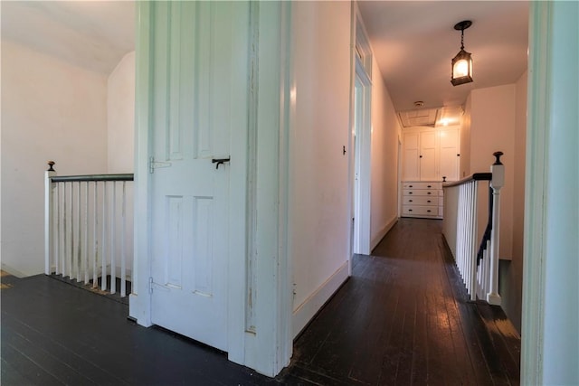 1516 Lake Rd, Webster, NY 14580 - corridor featuring an upstairs landing, dark wood-style floors, attic access, and baseboards
