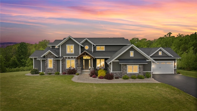 1915 Factors Walk, West Bloomfield, NY 14475 - craftsman house featuring stone siding, asphalt driveway, and a front yard