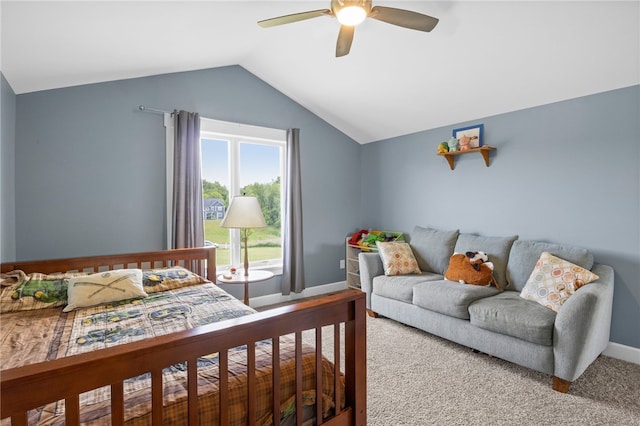 1915 Factors Walk, West Bloomfield, NY 14475 - bedroom with vaulted ceiling, ceiling fan, baseboards, and carpet flooring