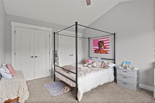 1915 Factors Walk, West Bloomfield, NY 14475 - carpeted bedroom with lofted ceiling, ceiling fan, and a closet
