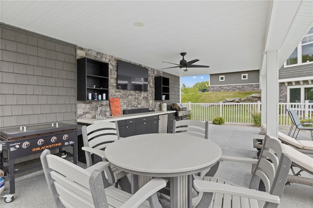 1915 Factors Walk, West Bloomfield, NY 14475 - view of patio / terrace with a ceiling fan, outdoor dining area, a sink, and a grill