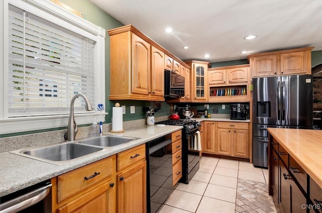 26 Utica St, Kirkland, NY 13323 - kitchen featuring black appliances, a sink, light countertops, glass insert cabinets, and recessed lighting