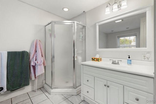 26 Utica St, Kirkland, NY 13323 - full bathroom featuring vanity, a stall shower, and tile patterned flooring