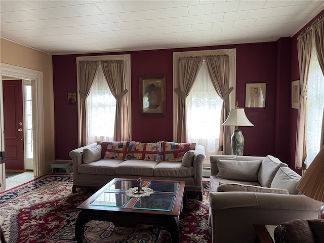 1604 Moland Rd, Alfred, NY 14803 - carpeted living room featuring a baseboard heating unit