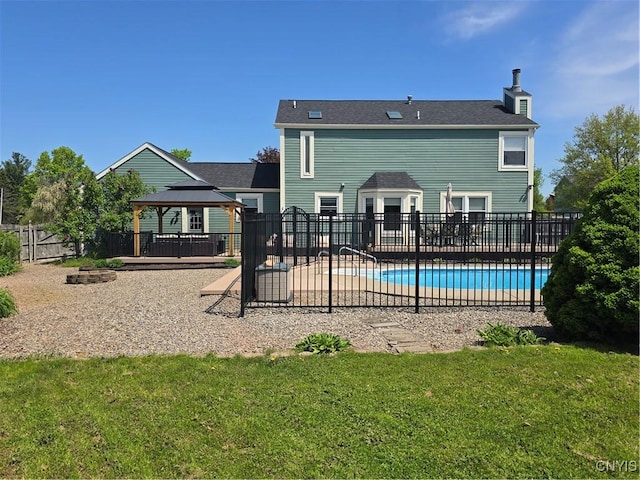 4982 Alfred Dr, Clay, NY 13090 - rear view of house with a gazebo, a chimney, and a patio area