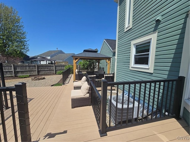 4982 Alfred Dr, Clay, NY 13090 - wooden deck with a gazebo, a fenced backyard, and central AC unit