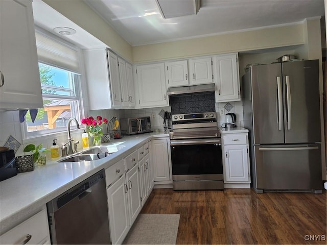 4982 Alfred Dr, Clay, NY 13090 - kitchen with stainless steel appliances, a sink, under cabinet range hood, and light countertops