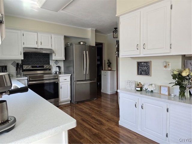 4982 Alfred Dr, Clay, NY 13090 - kitchen featuring appliances with stainless steel finishes, under cabinet range hood, light countertops, and white cabinets