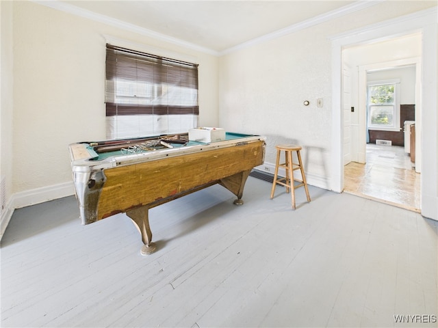 465 10th St, Niagara Falls, NY 14303 - recreation room with baseboards, ornamental molding, wood finished floors, and billiards
