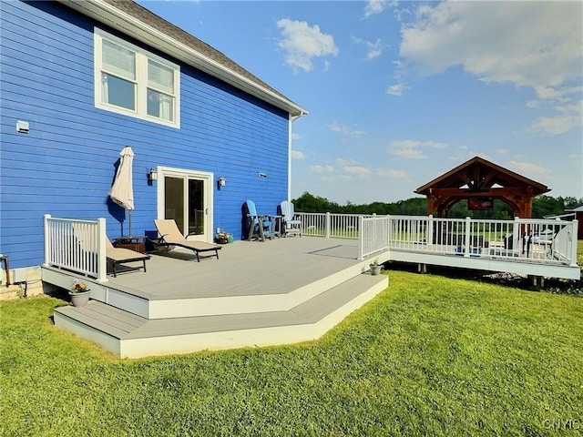 7294 Chase Rd, Pompey, NY 13063 - rear view of house featuring a gazebo, a lawn, and a wooden deck