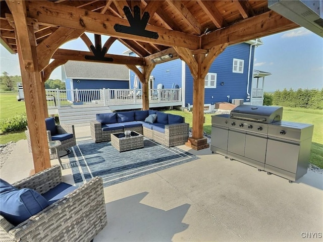 7294 Chase Rd, Pompey, NY 13063 - view of patio / terrace featuring outdoor lounge area, a gazebo, and a grill