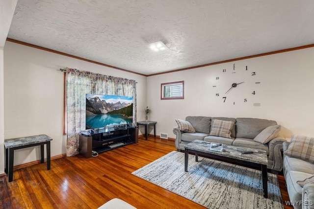 2238 Independence Ave, Niagara Falls, NY 14301 - living room with hardwood / wood-style flooring, baseboards, crown molding, and a textured ceiling