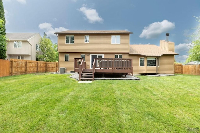 4292 Persimmon, Clay, NY 13090 - back of property with a chimney, a wooden deck, and central air condition unit