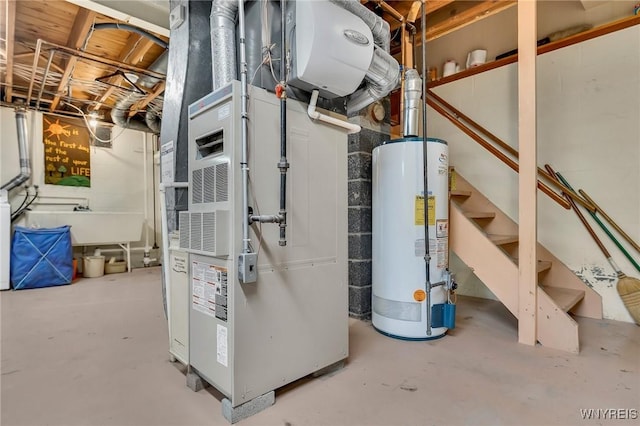 27 Lynn Lea St, Amherst, NY 14221 - utility room with gas water heater, a sink, and heating unit