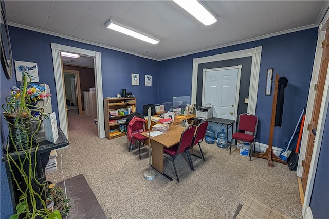 5 Gansevoort St, Bath, NY 14810 - dining space with carpet floors, a desk, ornamental molding, and baseboards