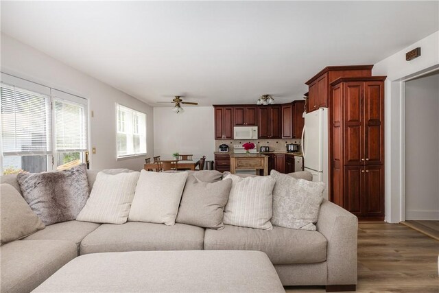 39 Sunnyside Dr, Elmira, NY 14905 - living room featuring light wood finished floors and ceiling fan