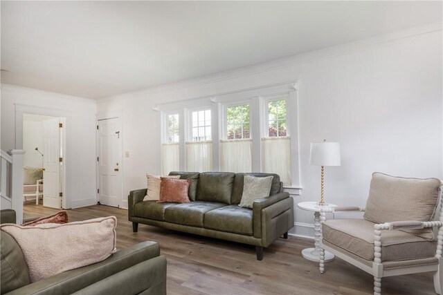 39 Sunnyside Dr, Elmira, NY 14905 - living room with light wood finished floors, crown molding, and baseboards