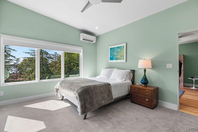 3 Elson Ln, Skaneateles, NY 13152 - bedroom with a wall mounted air conditioner, baseboards, carpet floors, and a ceiling fan