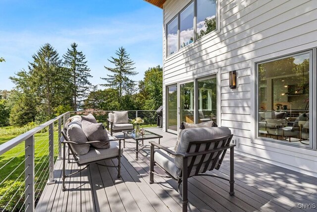 3 Elson Ln, Skaneateles, NY 13152 - wooden deck featuring outdoor lounge area