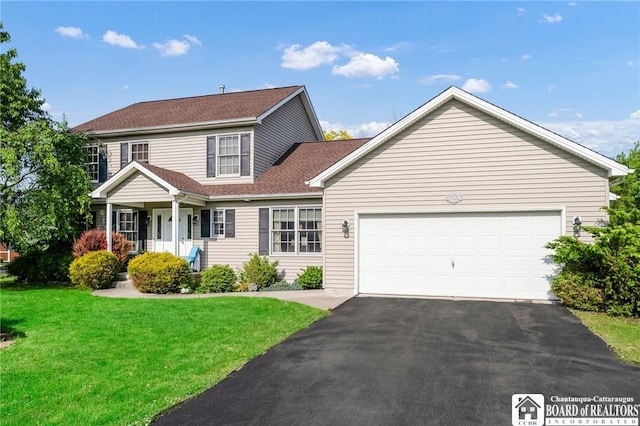 7080 Goodrich Rd, Clarence, NY 14032 - view of front facade with asphalt driveway, an attached garage, a front yard, and roof with shingles