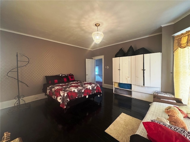 14 Park St, Bradford-City, PA 16701 - bedroom with wood finished floors, ornamental molding, baseboards, and a chandelier
