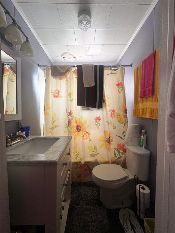 14 Park St, Bradford-City, PA 16701 - full bathroom with crown molding, vanity, toilet, and curtained shower