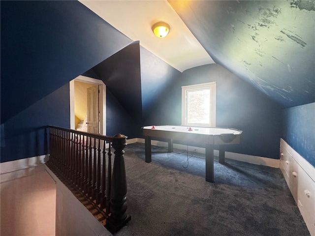 14 Park St, Bradford-City, PA 16701 - recreation room featuring carpet flooring, vaulted ceiling, and baseboards