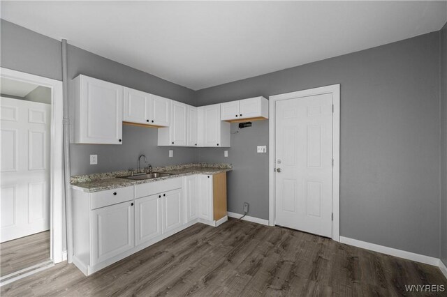 610 20th St, Niagara Falls, NY 14301 - kitchen featuring a sink, dark wood finished floors, white cabinetry, and baseboards