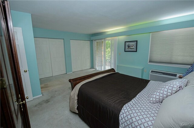 1215-29 James St, Syracuse, NY 13203 - bedroom with carpet flooring, two closets, and an AC wall unit